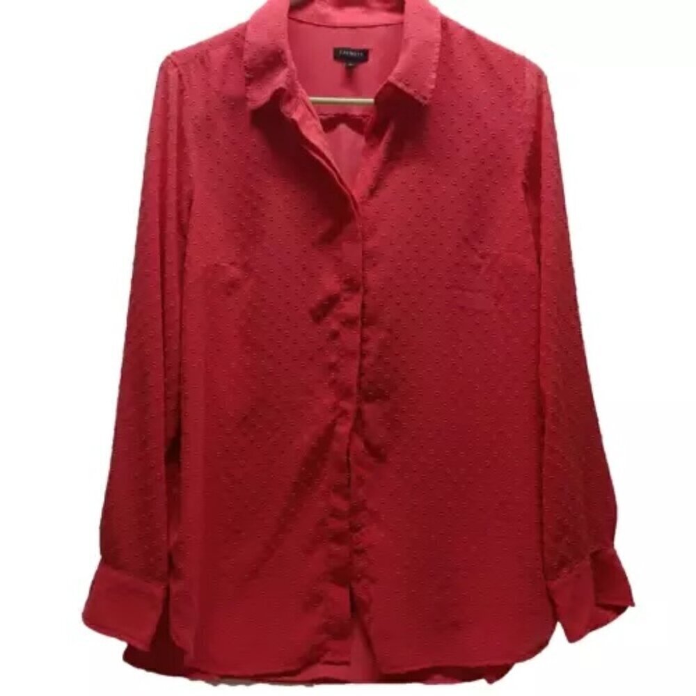 Talbots Ladies Salmon Pink Raised Polka Dot Sheer Lined Blouse Button Up Size M